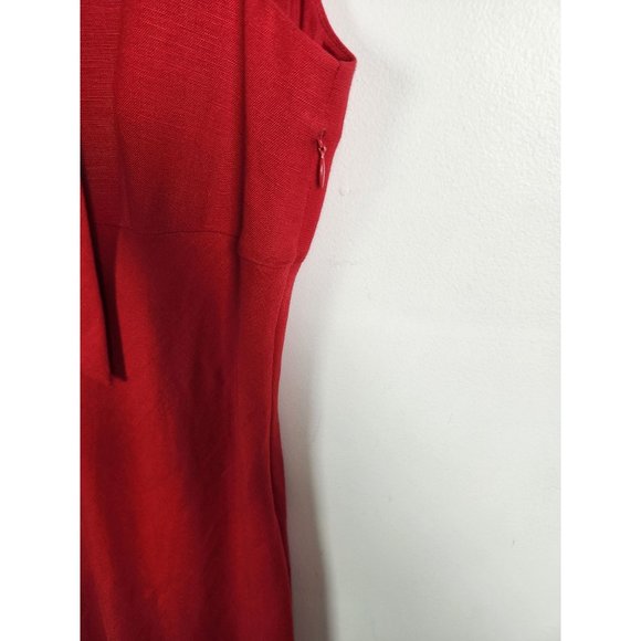 Marconi Women's Sz. 4 Red Linen Blend Sleeveless Sheath Midi Dress - Picture 5 of 8